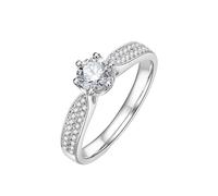 Bague Fiançailles Femme Taille 60 Engagement Ring Diamond Argent Or Blanc 18 Carats AU750 Bague Ronde à 6 Griffes avec Diamants de 0,3 CT et 0,12 CT Populaire pour Mesdames Cocktail Bijoux