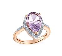 Bague Fiançailles Forme Larme En Zircon 3,75Ctw Halo En Pavé Une Pierre Précieuse Bague Déclaration Améthyste Rose En Superposition D'Or Rose Sur L'Argent Sterling .925 La Pierre Naissance Février