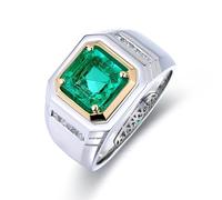 Bague Fiançailles Homme Alliance Argent 925 Émeraude Créée Sceau avec Émeraude Synthétique Taille Tante pour Épouse Remise Des Diplômes Bijoux