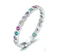 Bague fine et délicate pour femme - Couleur argent simple - Zircone multicolore - Accessoires tendance Y2k, 9, Métal, Zircone cubique