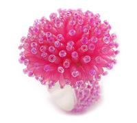 Bague flexible en acrylique rose de 40 mm de diamètre avec perles en verre et marguerite - Taille M, taille unique, Plastique