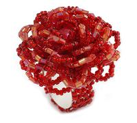 Bague flexible en perles de verre rouge pâle 35 mm de diamètre - Taille M
