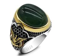 Bague for homme en argent S925 avec agate naturelle verte et accents oxyde de zirconium, bijou d'inspiration turque(12)