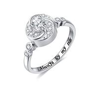 Bague funéraire en argent sterling 925 avec inscription « Always by my side », Size 8, Argent, Zircone cubique