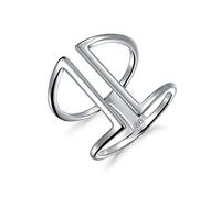 Bague géométrique moderne et tendance à double barre verticale large en argent sterling .925 pour adolescentes, ajustable.