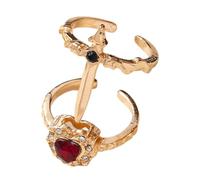 Bague gothique en forme de cœur - Ensemble de bijoux empilables pour offrir | Alliage de qualité supérieure avec détails en strass, bandeau en forme de cœur percé pour adolescents, accessoires de mode