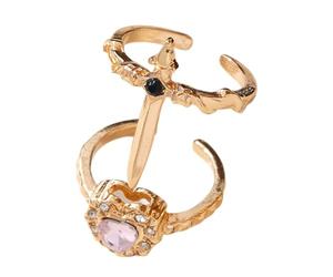 Bague gothique en forme de cœur - Ensemble de bijoux empilables pour offrir | Alliage de qualité supérieure avec détails en strass, bandeau en forme de cœur percé pour adolescents, accessoires de mode