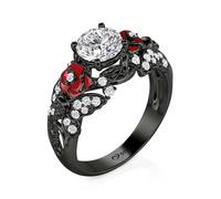 Bague gothique noire en argent sterling avec tête de mort et papillon rose. Bague ronde en zircone. Bijoux pour Halloween (noir, 51(16.1))