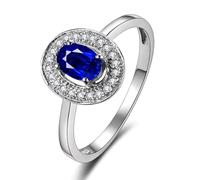 Bague Gravée Bague Fille Ado Argent Or 18 Carats Saphir Créé en Laboratoire Forme Ovale Taille Solide Non Plaqué Populaire pour Mesdames Mariage Bijoux