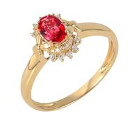 Bague Gravee Bague Or Jaune 18 Carats Ruby Créé en Laboratoire Fleur avec Rubis et Diamant de 0,50 CT Taille Solide Non Plaqué Mise à Niveau 3.0 pour Sœur Saint Valentin Bijoux