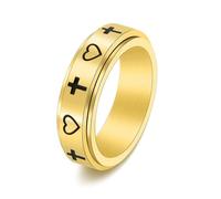 Bague Gravée, Bijoux Bague Or Femme Acier Inoxydable Taille 61.5 6mm Croix Amour Coeur Rotatif Personnalisable pour Bal