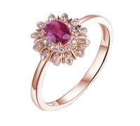 Bague Gravée Femme Alliance Or Rose Femme 18 Carats Ruby Créé en Laboratoire Fleur avec Rubis et Diamant de 0,63 CT Taille Solide Non Plaqué Mode pour Sœur Anniversaire Bijoux
