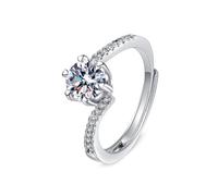 Bague Gravée Femme Bague Fiançailles Femme Argent Or Blanc 9 Carats Diamant de Laboratoire Pierre Précieuse Ronde à 6 Griffes en Forme de Cœur, 1 Ct Taille Mère pour Lesbienne Cocktail Bijoux