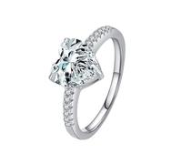 Bague Graver Bijoux Argent Homme Personnalisé Blanc Or Blanc 9K Au375 8X8mm Forme de Coeur Moissanite Taille 52.5 pour Épouse Mère