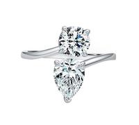 Bague Graver Personnalisé Couple Bijoux Argent Jeune Femme Blanc Or Blanc 14K Au585 6X6mm de Forme Ronde Moissanite Taille 59 pour Mesdames Épouse