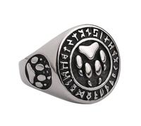 Bague Griffe D'ours Viking Runes Pour Hommes - Bague en Acier Inoxydable Faite À la Main Avec Patte de Loup - Bijoux de Protection Amulette Gothique Style Nordique Vintage Cool Punk(12)