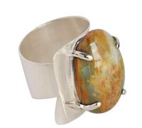 Bague griffe jaspe océanique, cabochon ovale de 23 x 15 mm en argent sterling 925, bague en pierre précieuse naturelle multicolore pour elle 63 (20,10)