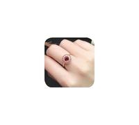 Bague halo 2 carats sertie d'un rubis et d'une topaze blanche - Bague plaquée or rose - Bague ouverte réglable pour femme - Imitation pierre précieuse