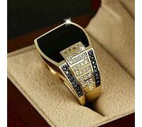 Bague hip-hop pour homme tendance cubaine chaîne bague rétro plaqué or 18 carats avec agate noire classique préservant la couleur bague de luxe tendance diamant gentleman, bague pour homme taille 9
