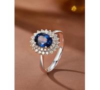 Bague Homme 55 Alliance Femme Saphir Bleu Argenté Or Blanc 14 Carats Au585 Fleur avec Saphir Ovale de 1,5 CT et Diamant Taille Solide Non Plaqué Populaire pour Épouse Anniversaire Bijoux