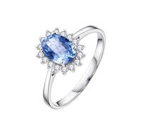 Bague Homme 55 Alliance Femme Saphir Or Blanc 14 Carats Au585 avec Saphir Ovale 1 CT et Diamant Taille Solide Non Plaqué Simple pour Sœur Anniversaire Bijoux