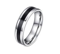 Bague Homme Acier Inoxydable 6MM, Anneau Poli Bicolore Argent Noir Taille 70