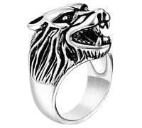 Bague Homme Acier Inoxydable Loup Argent-21mm