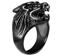 Bague Homme Acier Inoxydable Loup Noir-17mm