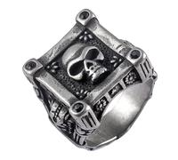 Bague homme carrée style punk vintage tête de mort en zircon noir, fabrication artisanale, bijoux hip-hop