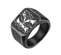 Bague Homme Chevalière à Personnaliser Acier Inoxydable Gris 57 Gros Anneau Bague Initiale Gravé Punk Chunky