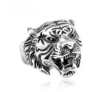 Bague Homme En Acier Inoxydable Tête De Tigre Vintage Acier Titane Bijoux De Mode Durables