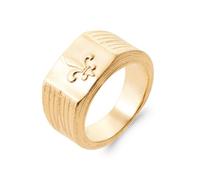 Bague Homme en Plaqué Or 18 carats, Large Strié, Style Chevalière Motif Fleur de Lys Relief, bijou masculin, fete des peres, Marque Francaise (62)