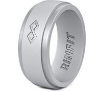 Bague homme en silicone | Alliance - Rinfit conçu de qualité premium avec anneau en silicone - Livré avec boîte cadeau, gris