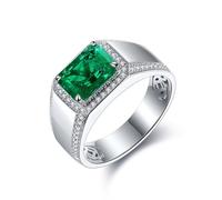 Bague Homme Personnalisable Anneaux Femme 925 Émeraude Créée Sceau avec Émeraude Synthétique Taille Tante pour Épouse Saint-Valentin Bijoux