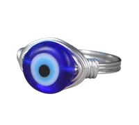 Bague œil de démon, bague œil de démon, pour femme, avec perle bleue tendance, faite à la main, délicate bague enveloppée en fil d'argent et or pour cadeau d'anniversaire de fille