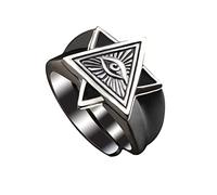 Bague œil de Dieu ouvert tout voyant pour homme, bague réglable vintage avec triangle noir et argent gravé, bague personnalisée pour homme et femme