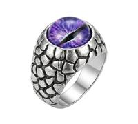 Bague œil de dragon ajustable en acier inoxydable, iris violet, style gothique fantastique, reptile guerrier, style vintage, bijou unisexe pour homme et femme |LK_0029_BDR