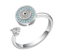 Bague Œil Protecteur Ajustable Rotative Avec Zircon Cubique - Bague Anti-Stress Bleue Femmes Adolescents | Bijou Base Cuivre Cadeau Fille Petite Amie