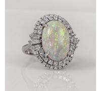 Bague imitation opale double halo CZ vintage bijoux de luxe pour femmes | Commutation quotidienne, exposition d'art, galerie, événement formel léger, shopping, sortir, séance de mode