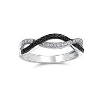 Bague Infini Deux Tons Entrelacée Nœud Twist 1/2 Éternité Pavé Noir & Blanc Zircon Cubique CZ Pour Femme Petite Amie en Argent Sterling .925