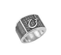 Bague islamique en forme de croissant, en acier inoxydable 316L plaqué argent, taille ajustable, bijou pour toutes les occasions | LK_SLF_CHR_0222_L