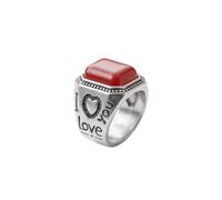 Bague « Je t'aime » en acier inoxydable 316L plaqué argent, taille ajustable, ornée d'une pierre de quartz rouge. Bijou pour toutes les occasions | LK_SLF_CHR_0564_RJ