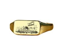 Bague Jérusalem rectangulaire | Argent sterling 925 plaqué or | Bijou cadeau, chevalière style vintage, bijou hypoallergénique fait main | LK_PDR_00853_5
