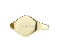 Bague Jésus gravée, forme hexagonale | Argent sterling 925 plaqué or | Bijou cadeau, chevalière style vintage, bijou hypoallergénique fait main | LK_PDR_01463_6.5