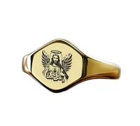 Bague Jésus hexagonale | Argent sterling 925 plaqué or | Bijou cadeau, chevalière style vintage, bijou hypoallergénique fait main | LK_PDR_01294_9.5