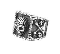 Bague Johnny Hallyday Homme Chevalière Tete de Mort Rock Acier Inoxydable Fantaisie Anneau, Taille 11