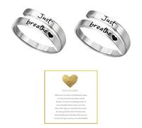 Bague Just Breathe réglable en forme de cœur en acier inoxydable - Anneaux de guérison torsadés pour sœurs de sororité - Encouragement motivant à s'aimer soi-même - Bijoux pour femme, Métal, Aucune