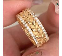Bague large en or avec oxyde de zirconium gravé pour femme - Pour le quotidien, les fêtes, les banquets