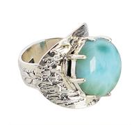 Bague larimar en argent sterling 925 - Cabochon ovale de 17 mm serti à griffes, bague de cocktail en pierres précieuses multicolores, bijou bohème fait à la main pour femme, N 1/2, Gemme, Larimar