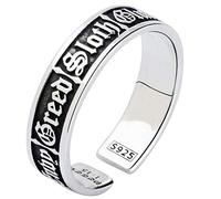Bague Les Sept péchés capitaux Seven Deadly Sins en Argent Sterling 925 Massif Noir pour Hommes Femmes réglable Taille M